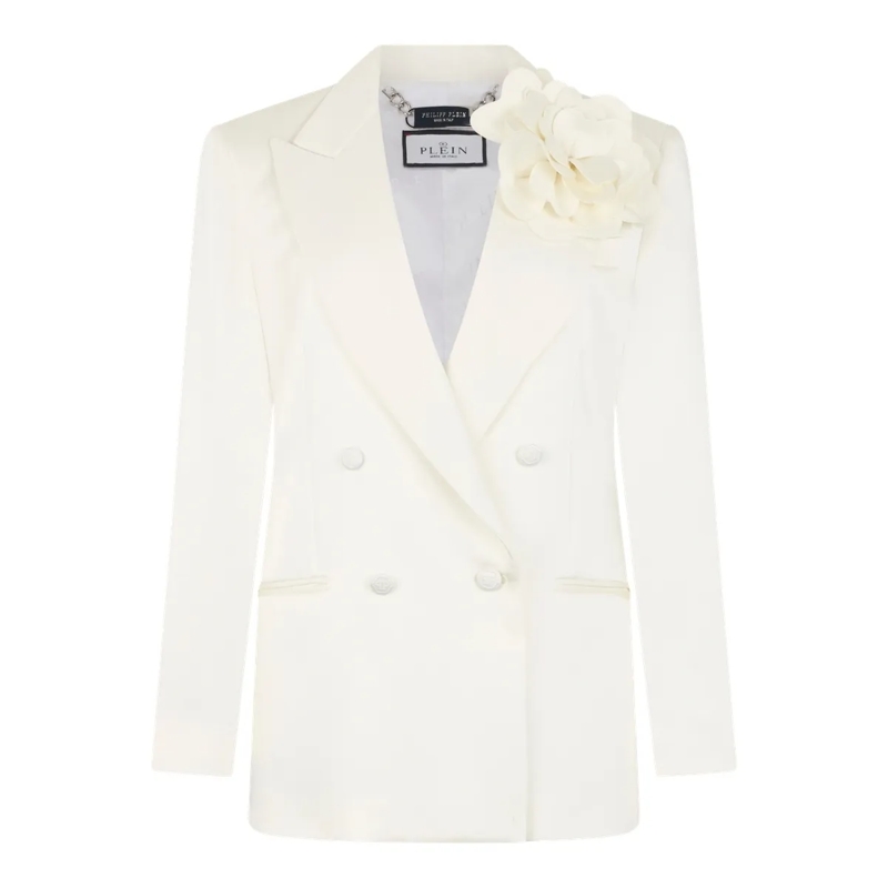Philipp Plein Blazer Double-Breasted Satin Blazer Roses weiss