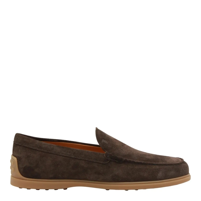 Tod's Loafer Moccasin-Inspired Brown Suede Loafers With Texture Black