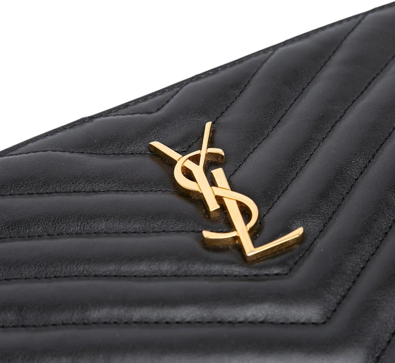 Thumbnail - Saint Laurent Clutches - Chevron Leather Monogram Zip A5 Wristlet Pouch - Gr. unisize - in Schwarz - für Damen