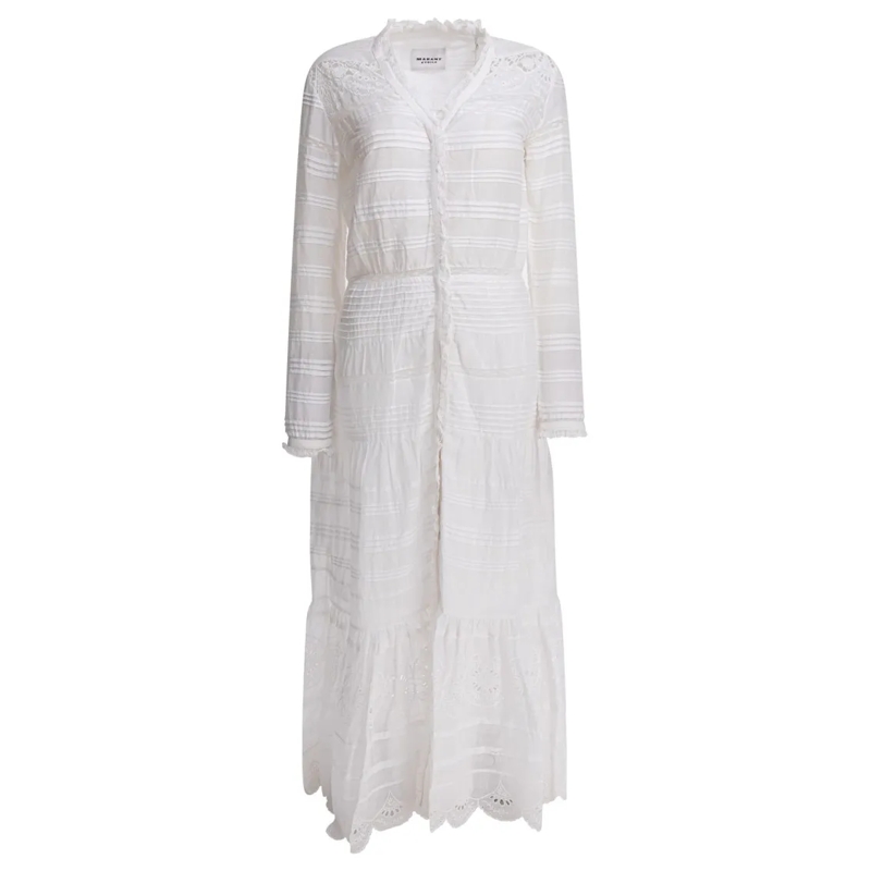 Etoile Isabel Marant Midi-jurk Tiered White Dress With Lace Detailing White