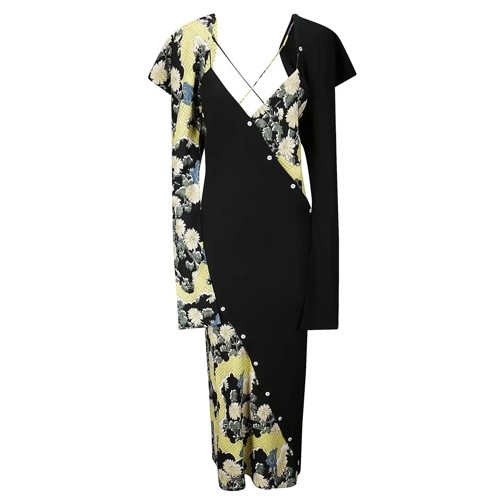 Setchu Robes midi Printed Silk Button Dress Black