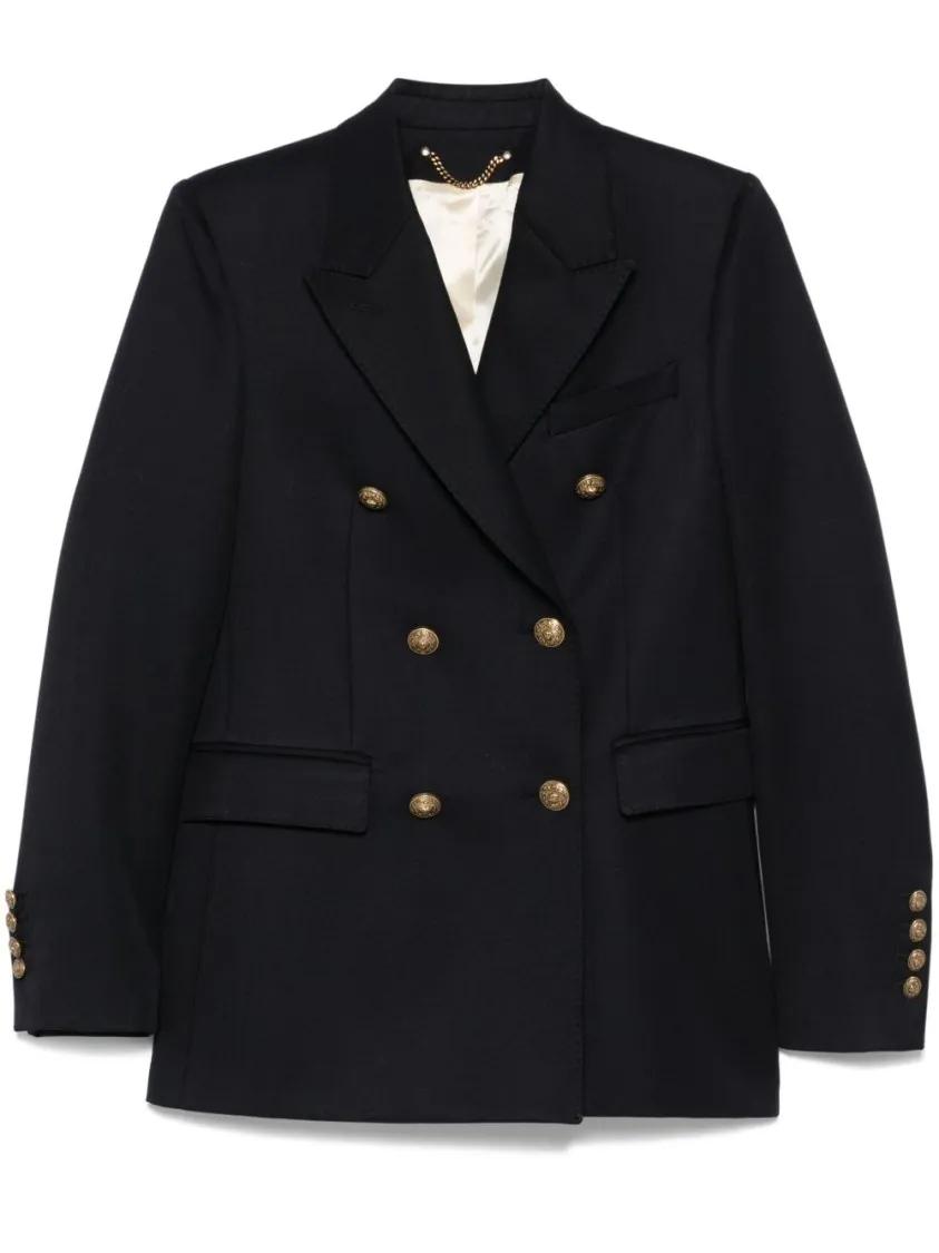 Thumbnail - Golden Goose - Navy Blue Double-Breasted Jacket With Flap Pockets - Größe 40 - schwarz