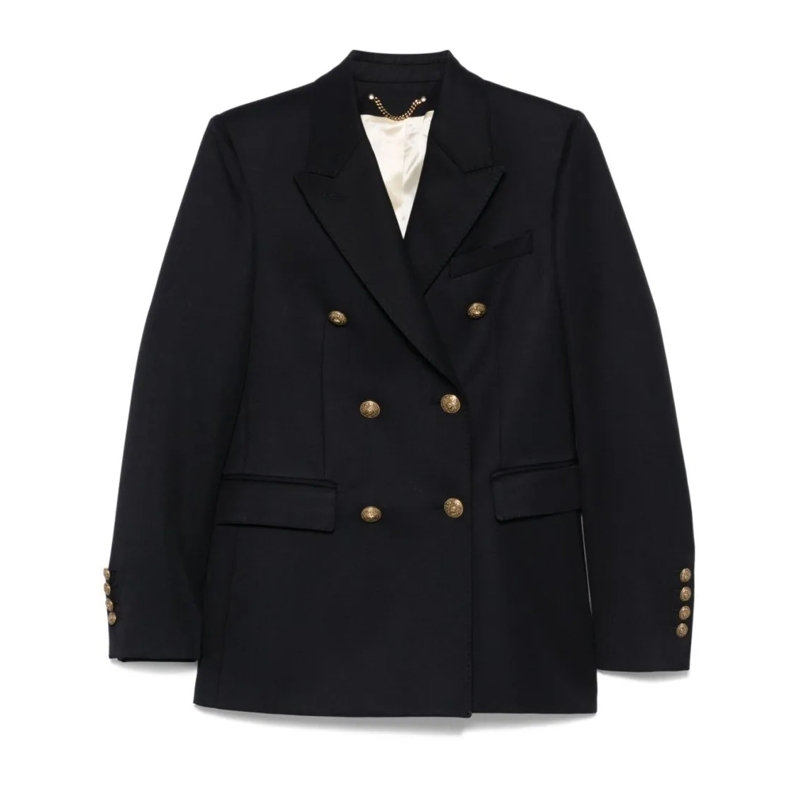Golden Goose Blazer Navy Blue Double-Breasted Jacket With Flap Pockets Black