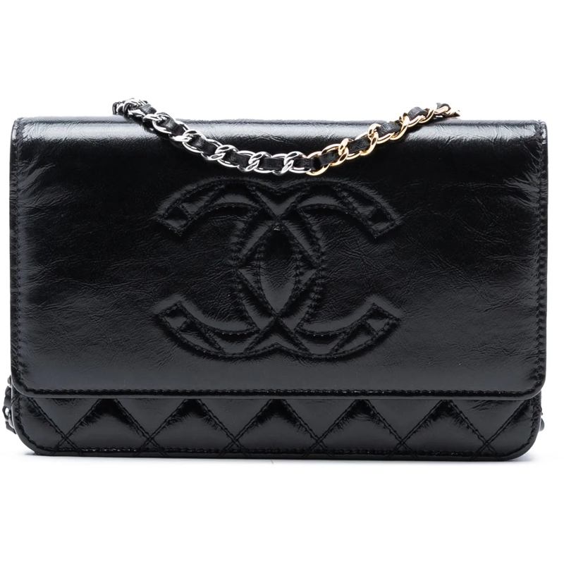 Chanel Schultertasche CC Shiny Aged Calfskin Wallet On Chain schwarz