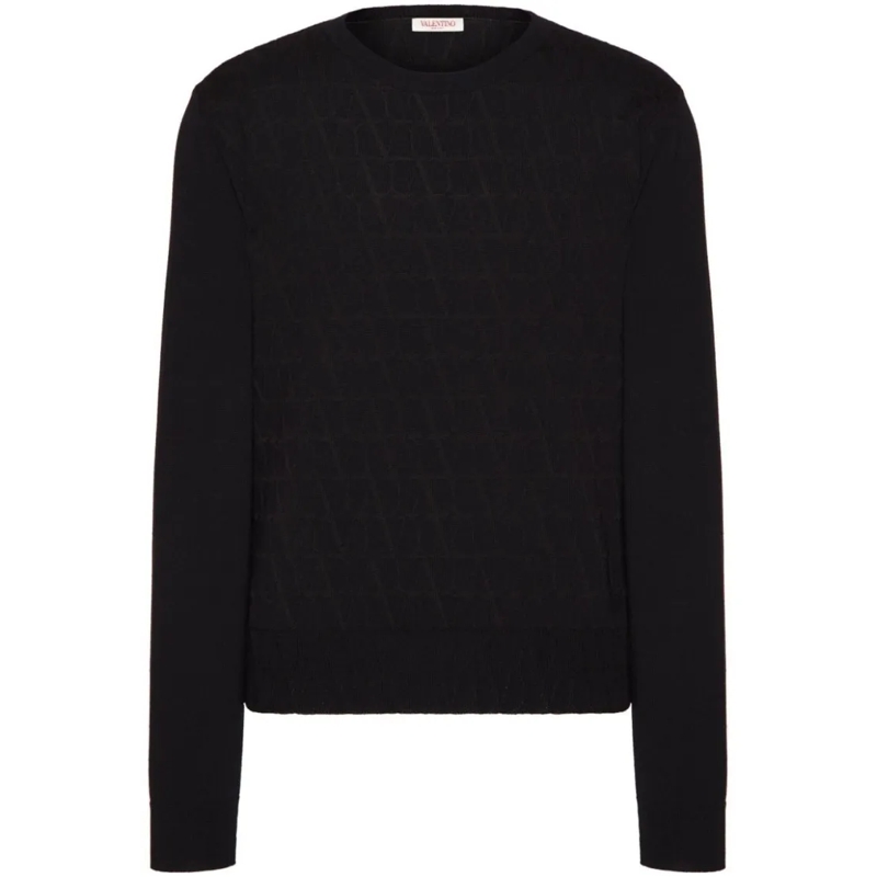 Valentino Garavani Trui Monogram Jacquard Crew Neck Sweater In Black Virgi Black
