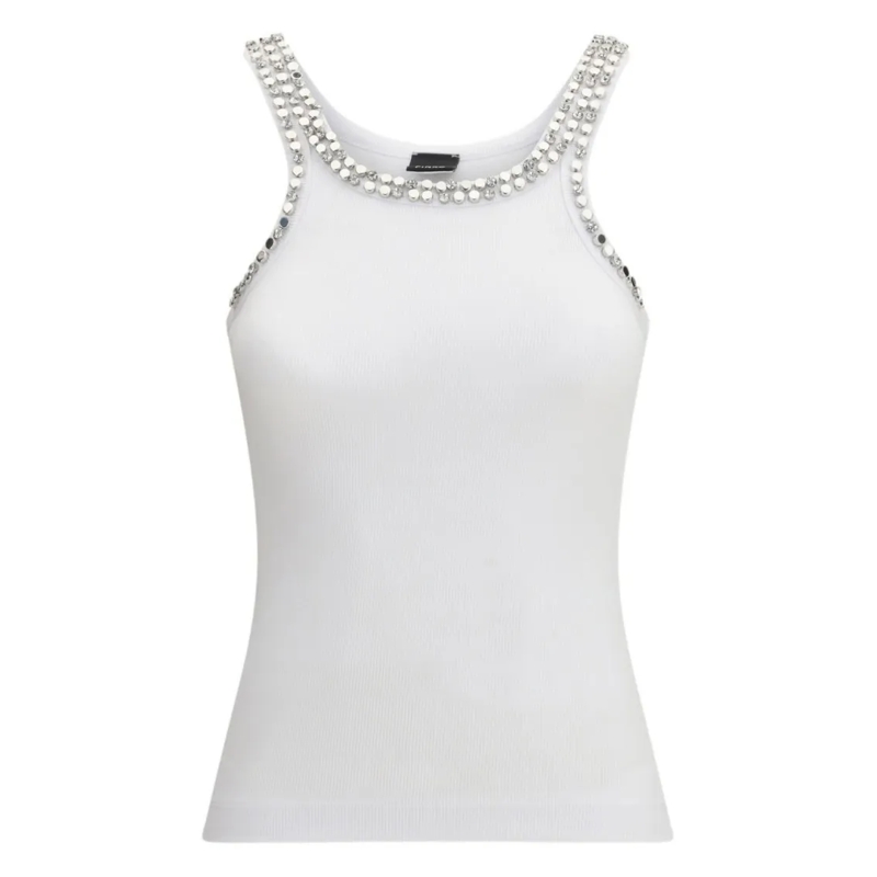 Pinko Blouse Sleeveless Ribbed Top With Studded Neckline White