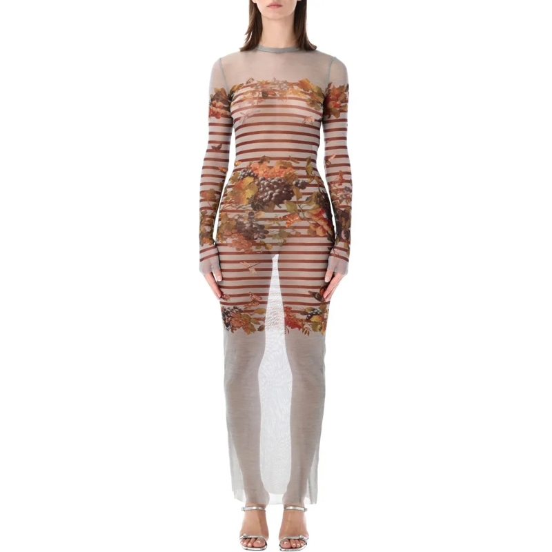 Jean Paul Gaultier  Marinière Mesh Long Dress Grey