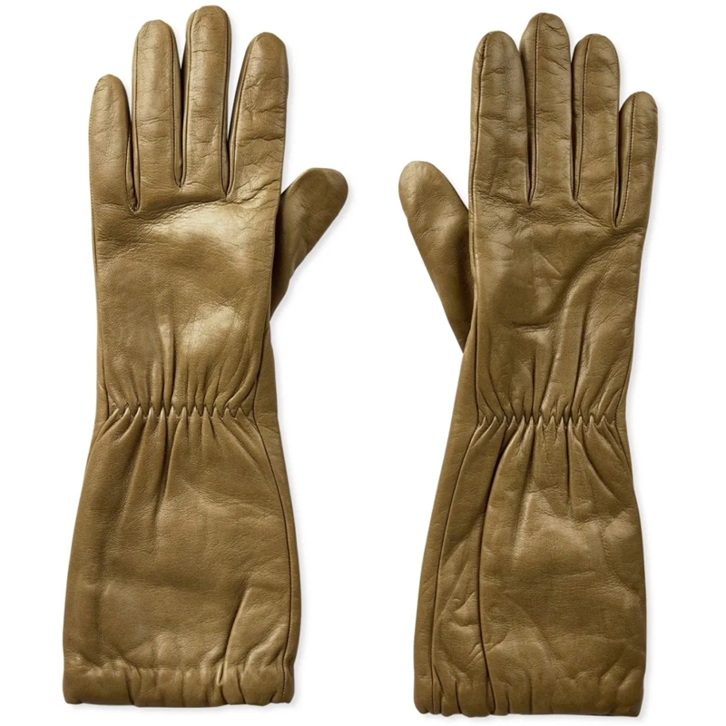 Bottega Veneta Handschuhe Embossed Logo Leather Gloves grün