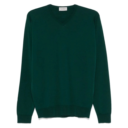 John Smedley Pullover Forest Green V-Neck Merino Sweater Green