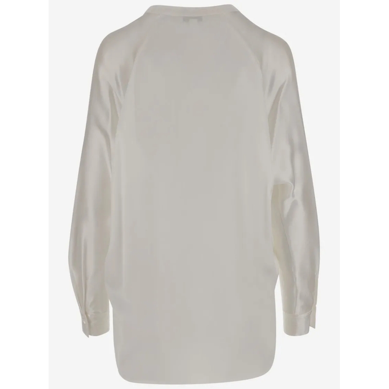 Vince Bluse Silk Satin Blouse With V-Neck And Asymmetrical Hem White(Image 2)