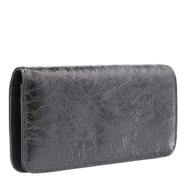 Balenciaga Logo Plaque Metallic Bifold Wallet Steel Grey | Bi-Fold  
