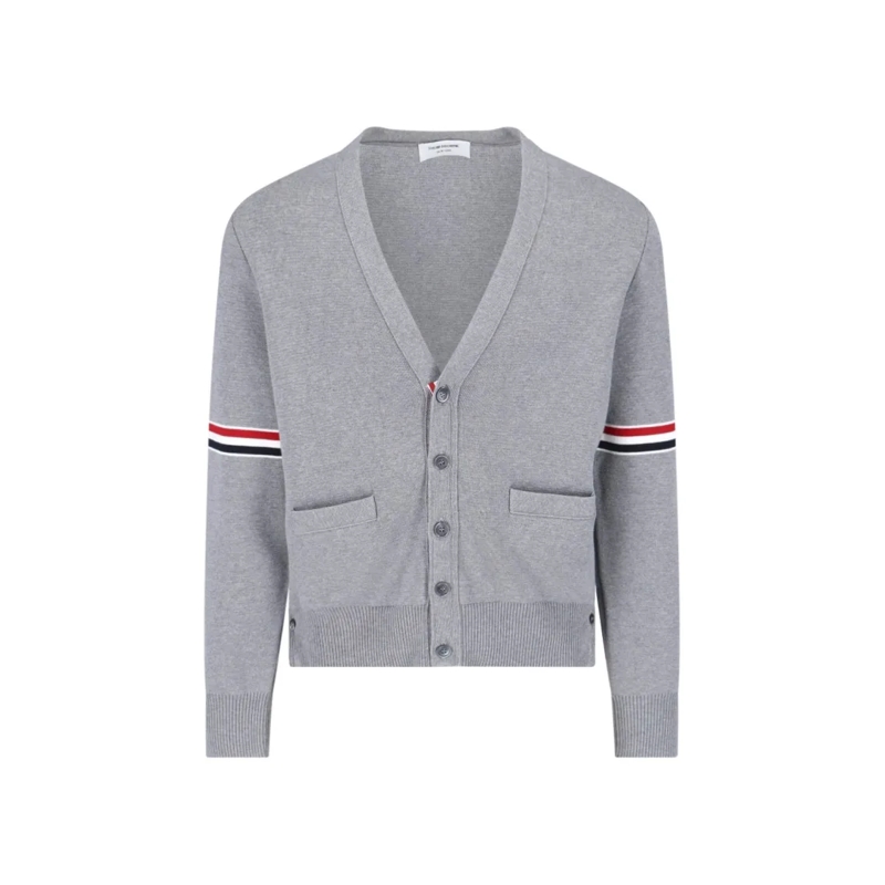 Thom Browne Cardigan Tricolor Grosgrain Band Cardigan With V-Neck Grey
