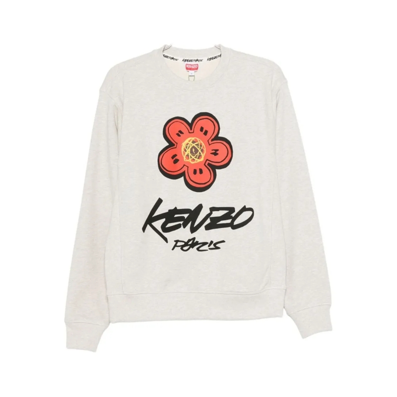 Kenzo  Flower Graphic Print Cotton Sweatshirt Neutrals