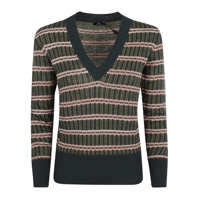 Etro Langärmeliges Oberteil Ribbed Knit Knit Top With Striped Pattern Green