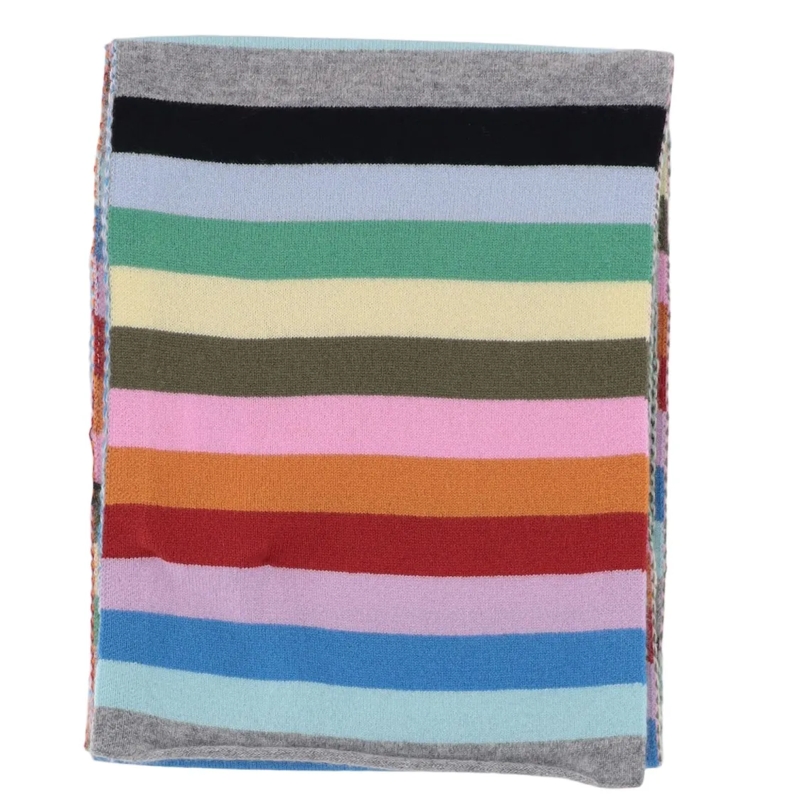 Allude Écharpe légère Rectangular Cashmere Scarf With Multi-Color Stripe Blue