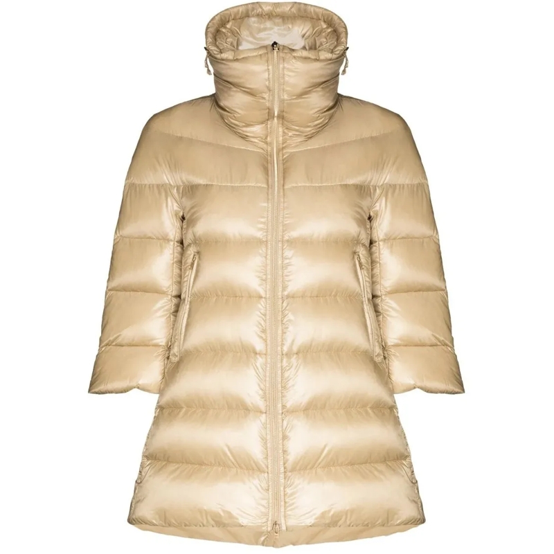 Herno  Beige Woven Half Coat With High Collar Neutrals