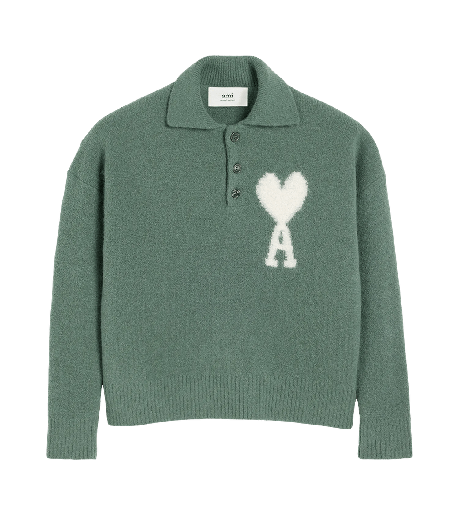 AMI Paris - Pullover mit Kragen und Knopfleiste - Größe S - grau