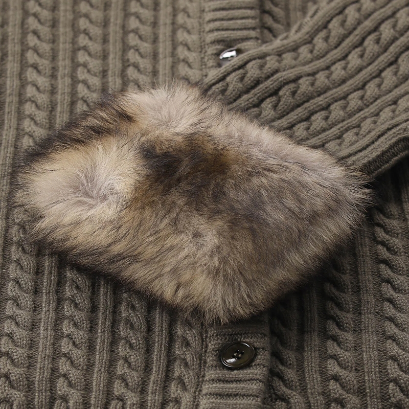 Saint Laurent Jacke Strickjacke aus Kaschmir & Kunstpelz grün(Image 4)