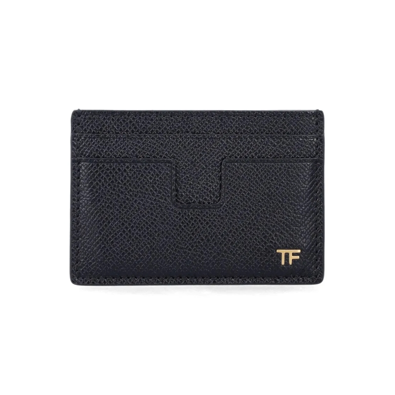 Tom Ford Portemonnee Grain Leather Cardholder With Gold Tf Logo Black