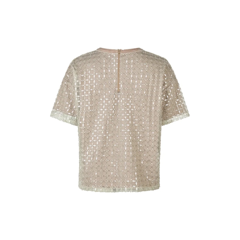 Marc Aurel Bluse Paillettenshirt- mit Reisverschluss und Samtband grau(Image 5)