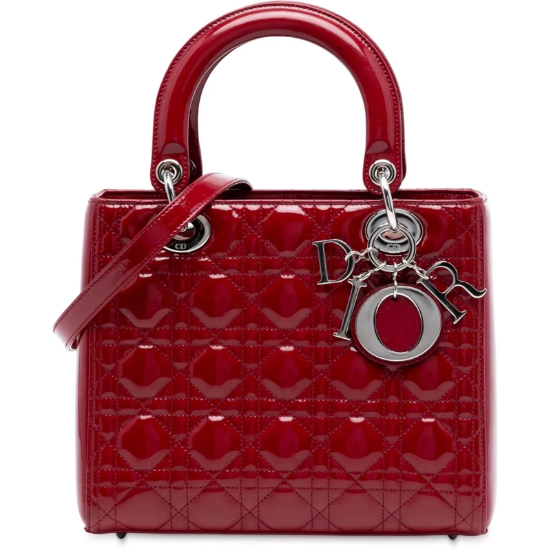 Christian Dior Schultertasche Medium Patent Cannage Lady Dior rot