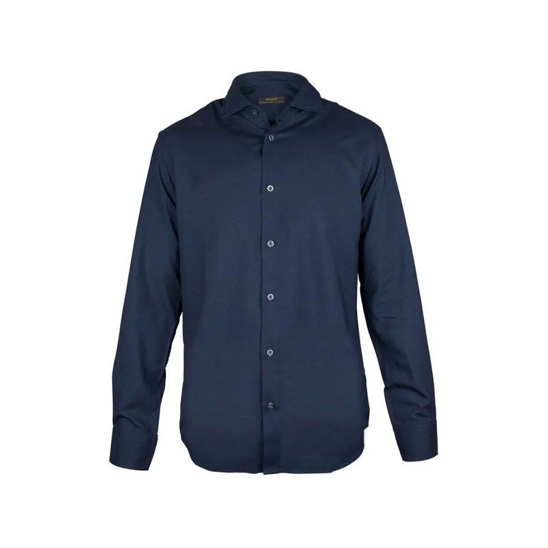 Moorer Overhemd Navy Blue Slim Fit Virgin Wool Shirt Black
