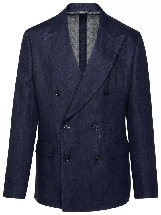 Dolce&Gabbana - Navy Linen Blazer - Größe 52 - blue