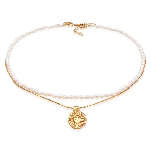 Elli Halskette Choker Layer Sonne Süßwasserperlen 925 S gold Choker