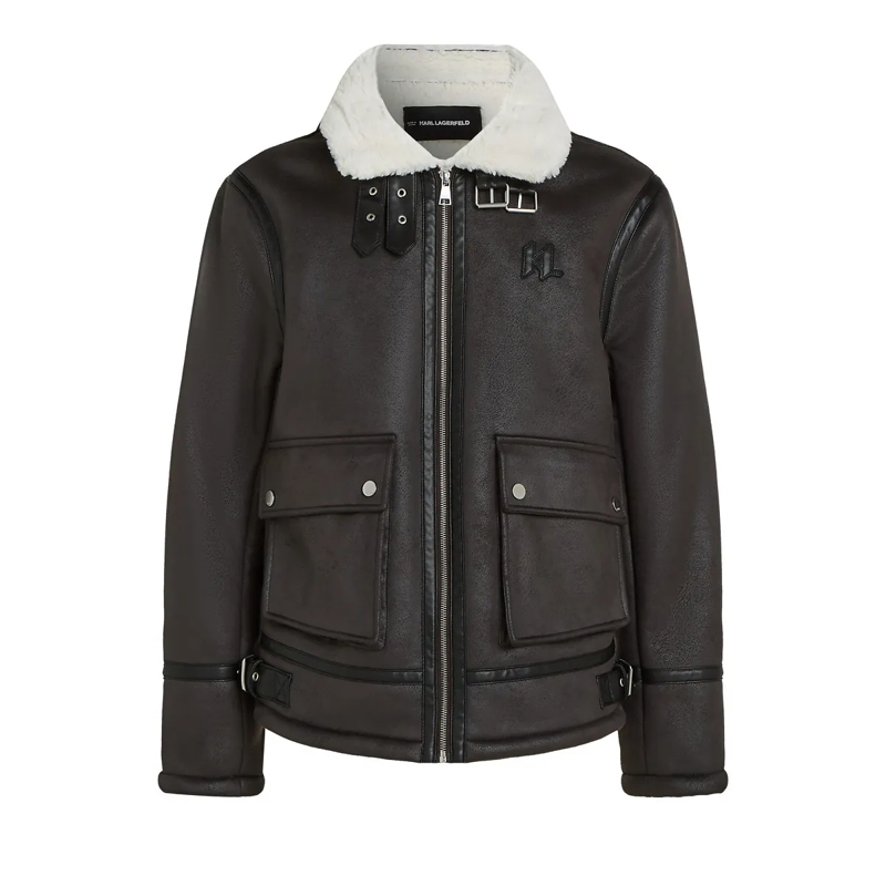 Karl Lagerfeld Daunenjacke Jacke aus Monogram-Shearling kaffeebraun