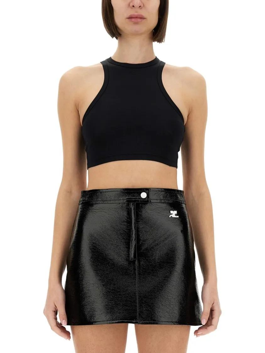 Thumbnail - Courrèges - Fitted Crop Top With High Neckline - Größe M - schwarz