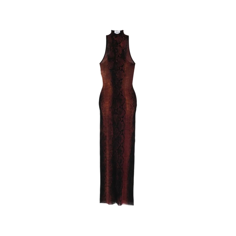 Jean Paul Gaultier Midi-jurk High-Neck Midi Dress With Snake Print In Silk And  Brown