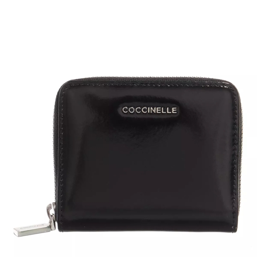 Coccinelle Metallic Shiny Calf Noir Portemonnaie mit Zip-Around-Reißverschluss