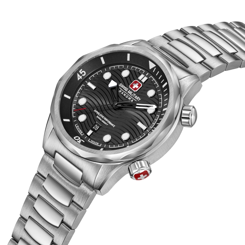 Swiss Military Hanowa Quarzuhr Quarzuhr Breakwater- 3 Zeiger Uhr- Wasserbestän silber(Image 2)