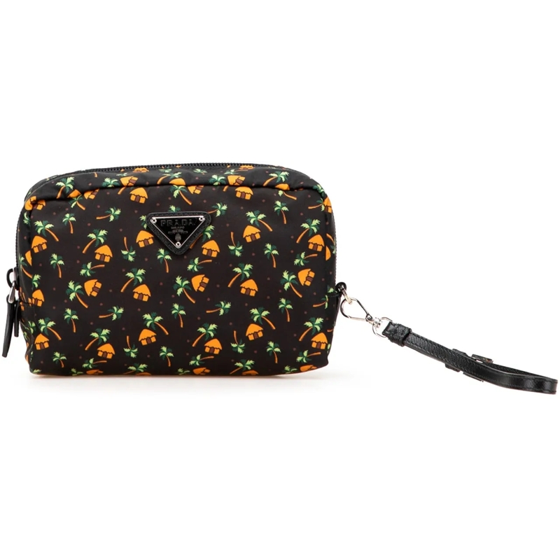 Prada Necessaire Small Tessuto Saint Palm Cosmetic Pouch schwarz