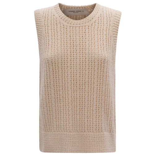 Golden Goose Beige Crochet Sleeveless Top In Cotton Blend Neutrals 