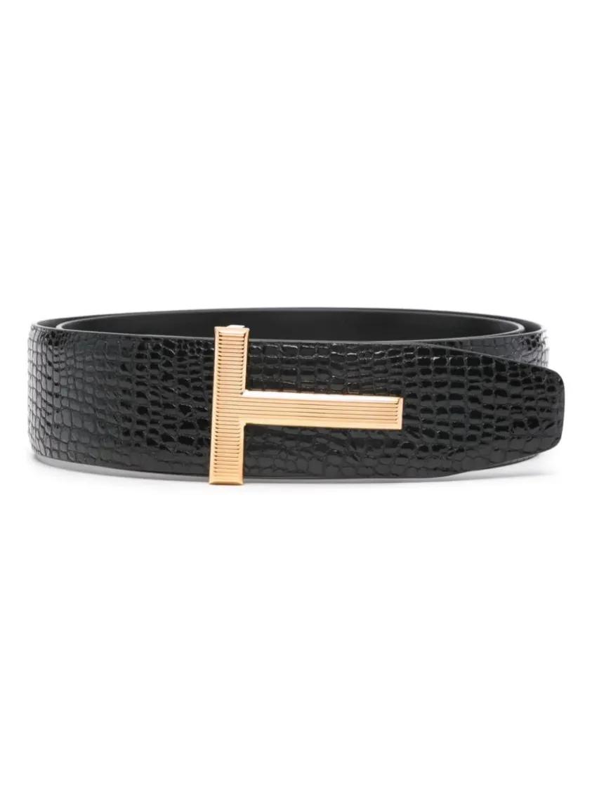 Tom Ford Gürtel - Belt Embossed-Crocodile Black - Gr. 110 - in Schwarz - für Damen