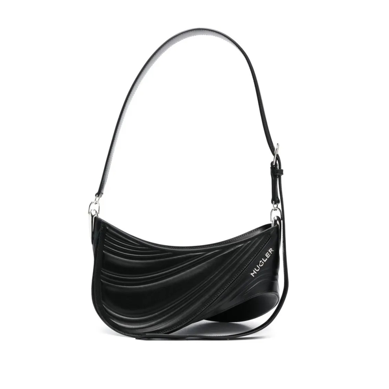 Mugler Sac à bandoulière Spiral Curve Embossed Crossbody Bag In Black Calf  Black