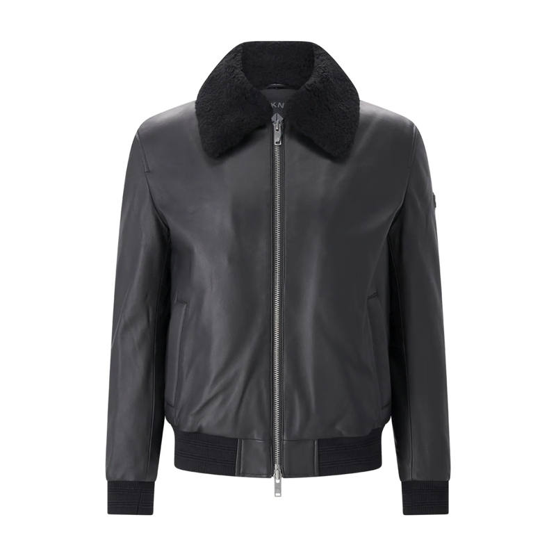 Moose Knuckles Veste en cuir Lederjacke Toba schwarz