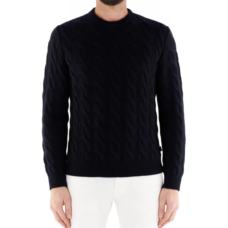 Jacob Cohen Trui Textured Cable Knit Crew Neck Sweater In Cashmere Black