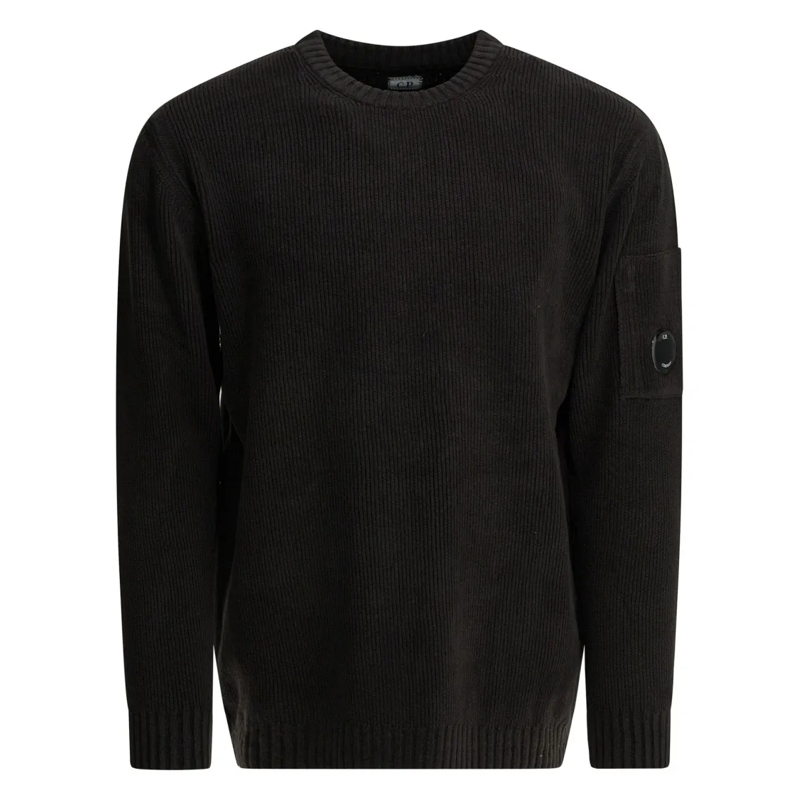 CP Company Trui Ribbed Knit Sweater With Lens Detail Black