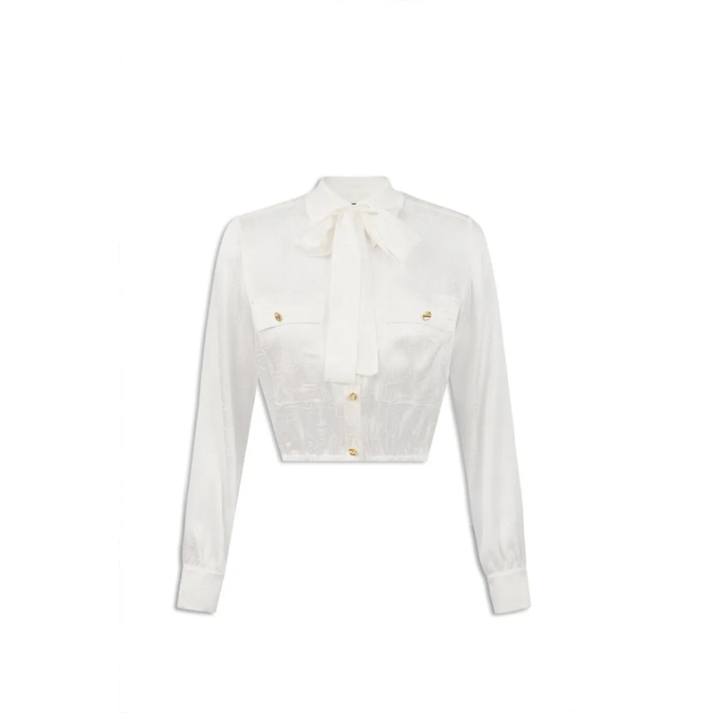 Elisabetta Franchi Chemise Cropped Sky Shirt With Bow Tie White