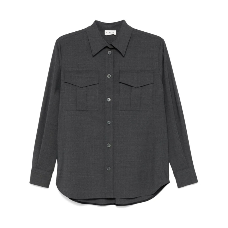 P.A.R.O.S.H. Overhemd Structured Anthracite Stretch Wool Shirt Grey