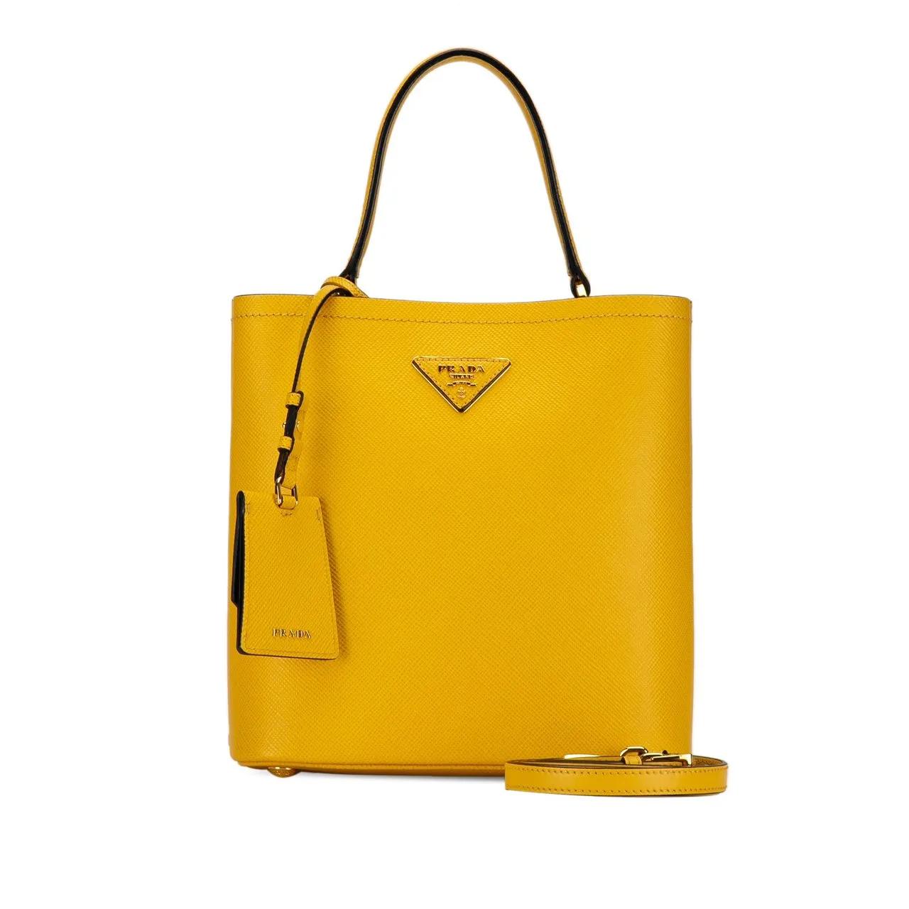 Prada Hobo bags Medium Saffiano Cuir Panier in geel