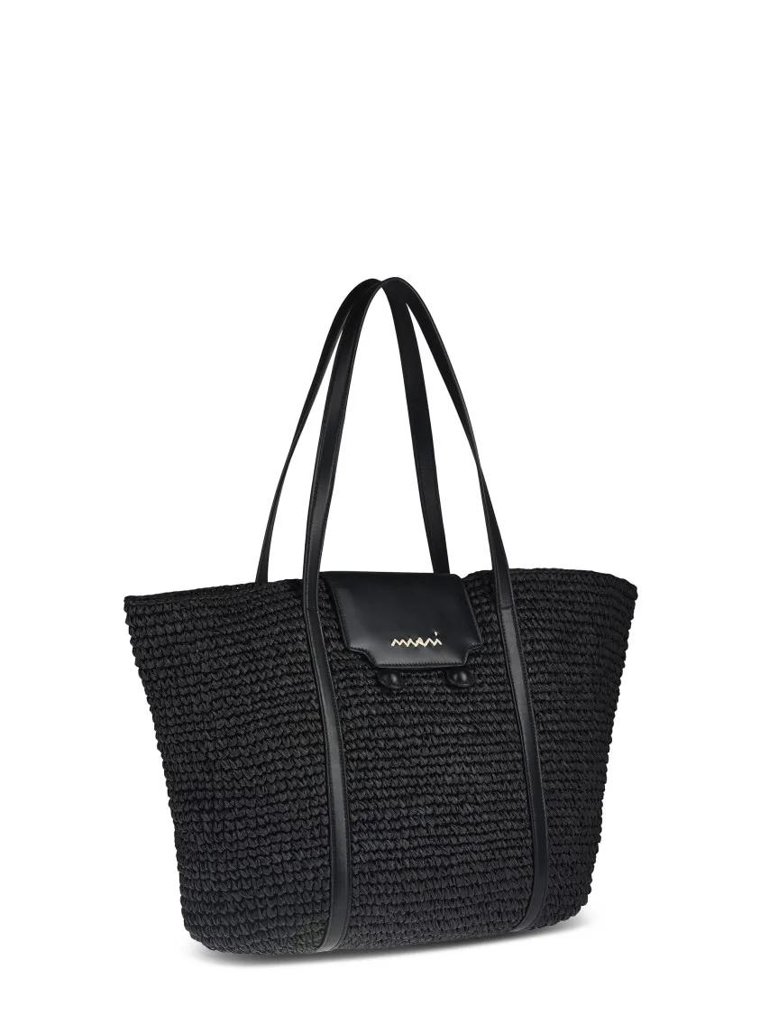 Marni Shoppers & Totes Textured Woven Black Tote Bag in zwart