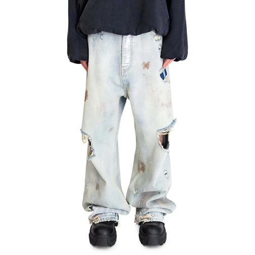 Vetements  TRASHED BAGGY JEANS LIGHT BLUE mehrfarbig