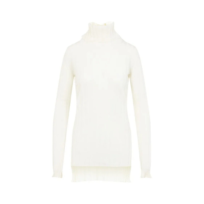 CARVEN Pull Ribbed High Neck Sweater In Wool-Silk Blend White