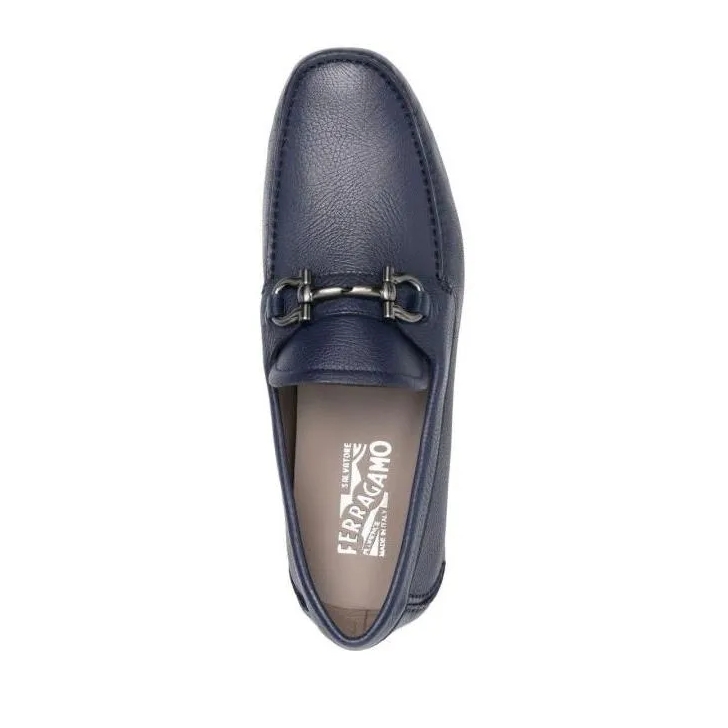 Salvatore Ferragamo Navy Blue Driver Moccasins Grey Loafer