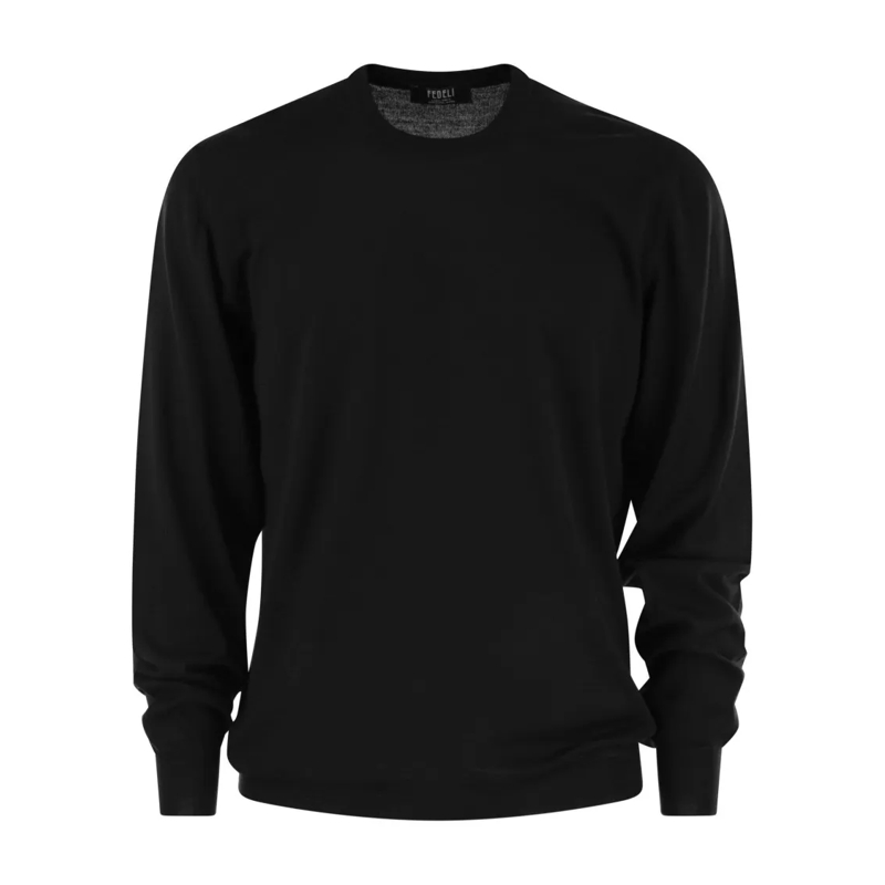 Fedeli Pullover Crew-Neck Sweater In Virgin Wool Black