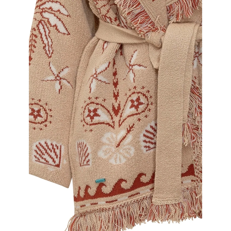 Alanui  Cardigan Echoes Of Jacquard con Frange beige(Image 4)