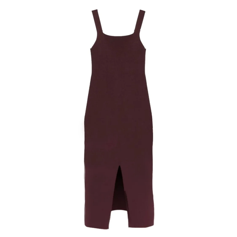 Khaite Midikleid Square Neckline Full-Length Brown Dress Burgundy